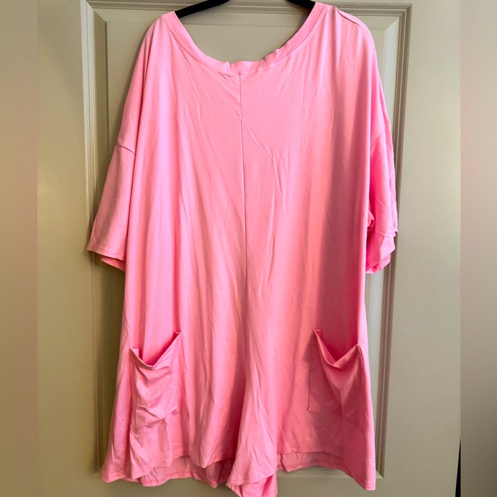 Pink Oversized T-Shirt romper  with Pockets